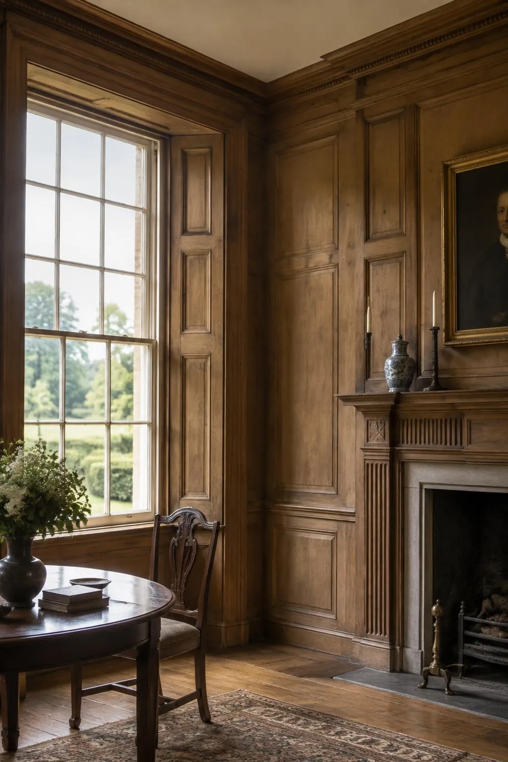 Restored oak-panelled room