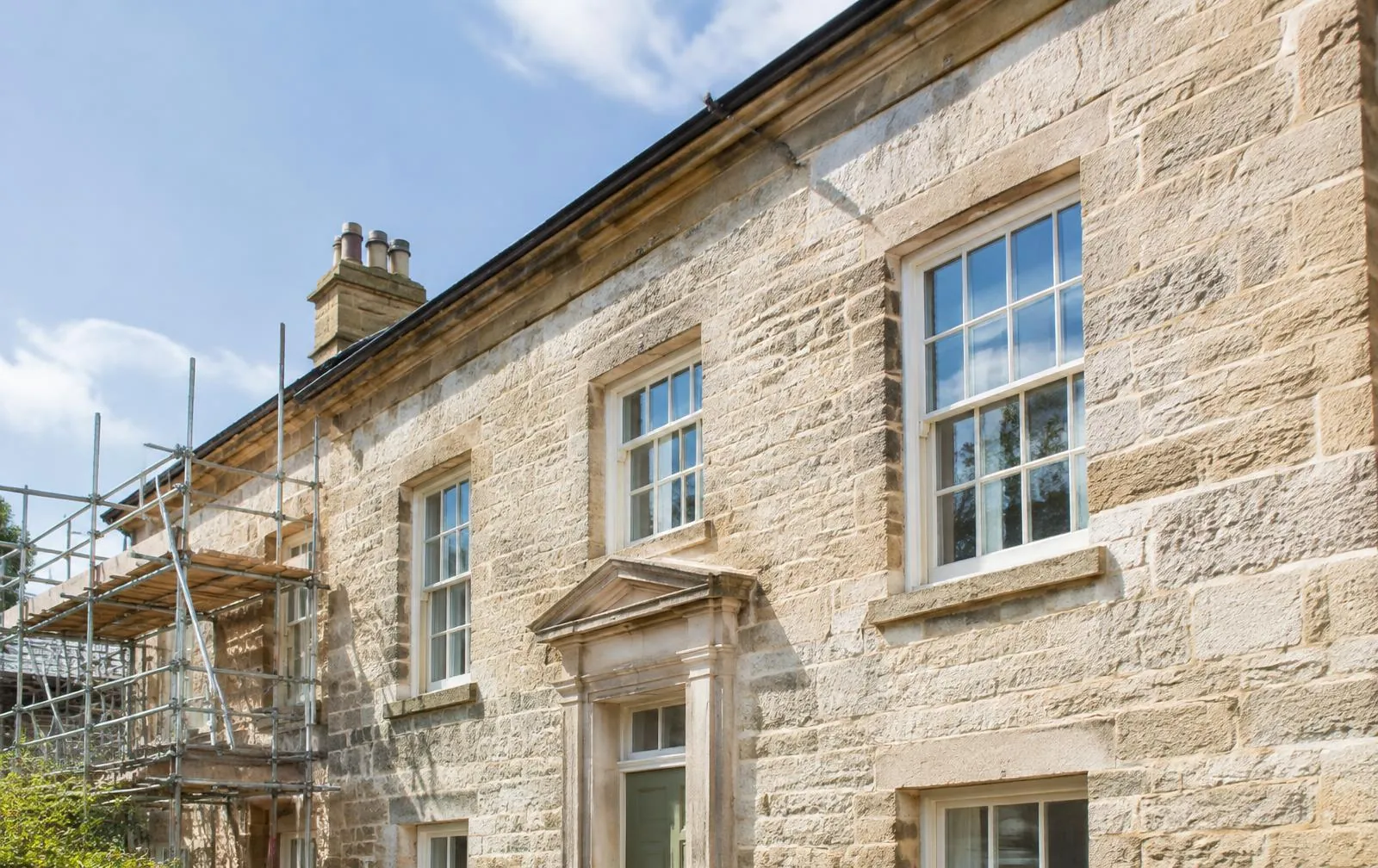 Restored Georgian stone house facade
